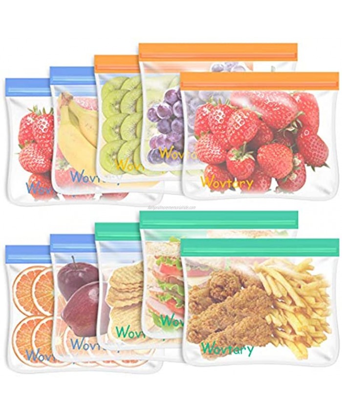 10 Pack Reusable Sandwich Bags,Dishwasher Safe Reusable Food Storage Bags,Reusable Snack Bags Leakproof Silicone Free Plastic BPA Free Lunch Bags for Food Travel