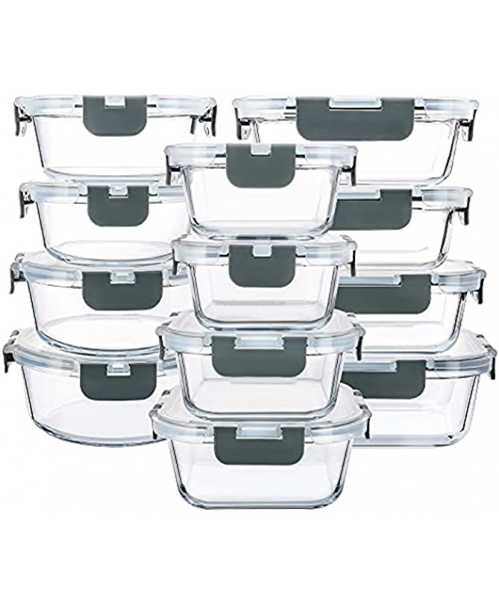 24 Pieces Glass Food Storage Containers with Upgraded Snap Locking Lids,Glass Meal Prep Containers Set Airtight Lunch Containers Microwave Oven Freezer and Dishwasher