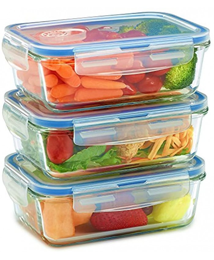 3 Pack Glass Meal Prep Containers for Food Storage and Prep w Snap Locking Lids Airtight & Leak Proof Oven Dishwasher Microwave Freezer Safe Odor and Stain Resistant 6 total pieces