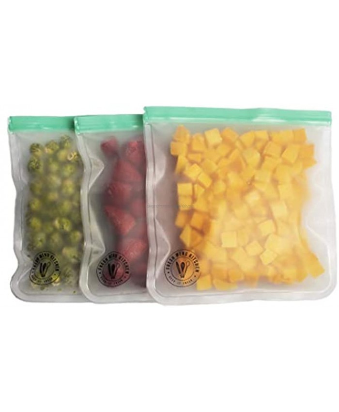 3 Reusable Freezer Bags Gallon Size by Fresh Menu Kitchen- Extra Thick and Large Reusable Food Storage Bags with Airtight Seal Perfect for Soups Kitchen Storage and Freezer Meals