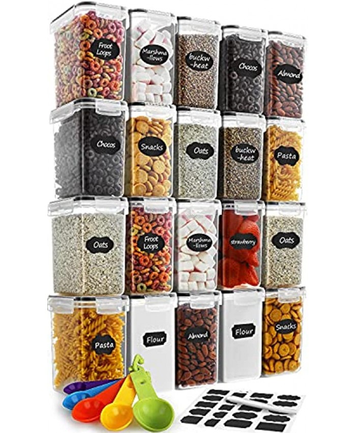 Airtight Food Storage Containers 20-Piece Set 1.6L 54 oz Kitchen & Pantry Organization BPA Free Plastic Storage Containers with Lids for Cereal Flour Sugar Labels & Measuring Spoon set