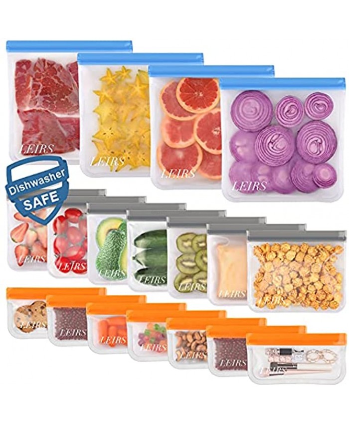 Dishwasher Safe Reusable Food Storage Bags 18 Pack  4 Reusable Gallon Bags & 7 Reusable Sandwich Bags & 7 Reusable Snack Bags  Leakproof Silicone and Plastic Free Resealable Lunch Bag Multi