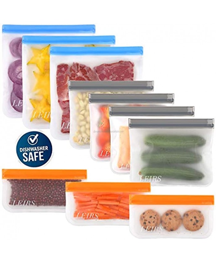 Dishwasher Safe Reusable Storage Bags 10 Pack Reusable Freezer Bags Extra Thick Reusable Lunch Bags Leakproof Silicone & BPA Free for Food Marinate Meat Fruit Cereal Sandwich Snack