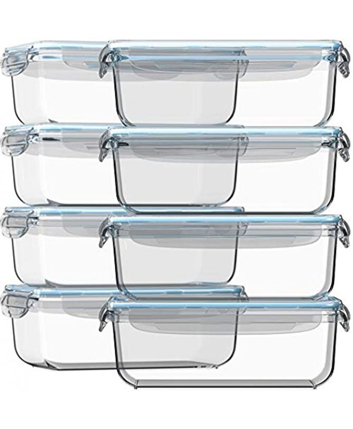 Glass Storage Containers with Lids 30 oz 16 Pc Set of 8 Glass Food Storage Containers Airtight Glass Meal Prep Containers Leak Proof BPA Free Glass Meal Prep Container Strong Glass
