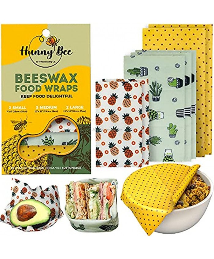 HUNNYBEEE Beeswax Reusable Food Wraps 7 packs Beeswax Wrap Sustainable Products Organic Wax Wrap Eco-friendly Bees Wrap Organization Storage Bags Cheese Bee Wrappers Cling Wax Paper for Food