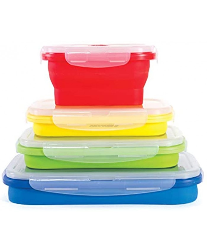 Kitchen + Home Thin Bins Collapsible Containers – Set of 4 Rectangle Silicone Food Storage Containers – BPA Free Microwave Dishwasher and Freezer Safe No More Cluttered Container Cabinet!