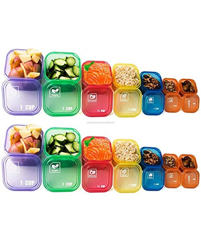 Koulang 21 Day Portion Control Container Kit 14 Pieces BPA Free Food Portion Container Multi-Color Coded and Label-Engraved for Diet Plans Lose Weight with eBook