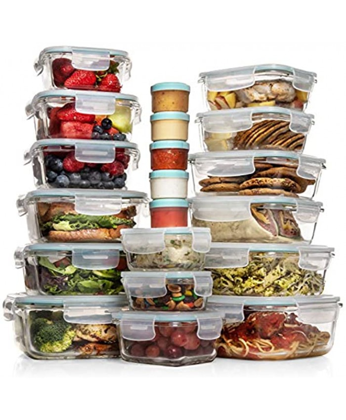 Razab 35 Pc Set Glass Food Storage Containers with Lids Glass Meal Prep Containers Airtight Glass Bento Boxes BPA-Free 100% Leak Proof 15 lids,15 glass & 5 Plastic Sauce Dip Containers