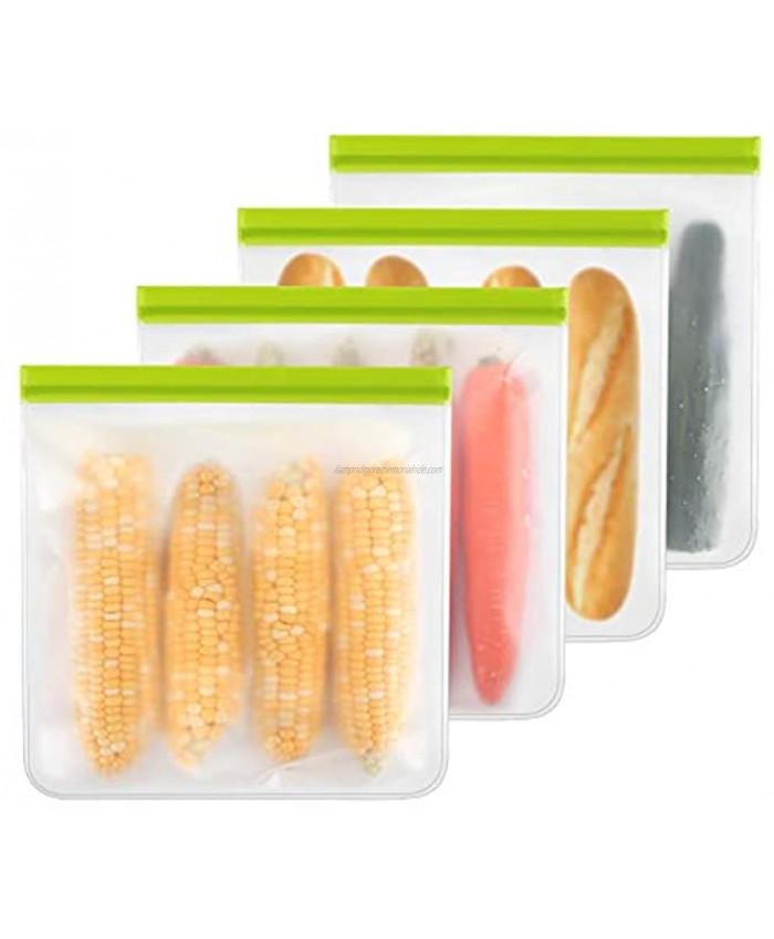 Reusable Gallon Bags 4 Packs Reusable Freezer Bags Easy Seal & Leak-Proof BPA-FREE PEVA Washable Freezer Bags for Marinate Meats Fruit Cereal Sandwich Snack Travel Items Meal Pre