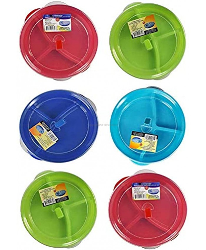 Set of 6 Microwave Food Storage Tray Containers 3 Section Compartment Divided Plates w  Vented Lid