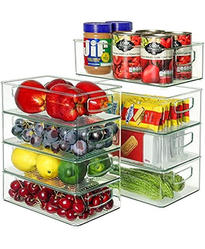 Set Of 8 Refrigerator Organizer Bins 4 Large and 4 Medium Stackable Plastic Clear Food Storage Bin with Handles for Pantry Freezer Fridge Cabinet Kitchen Countertops BPA Free