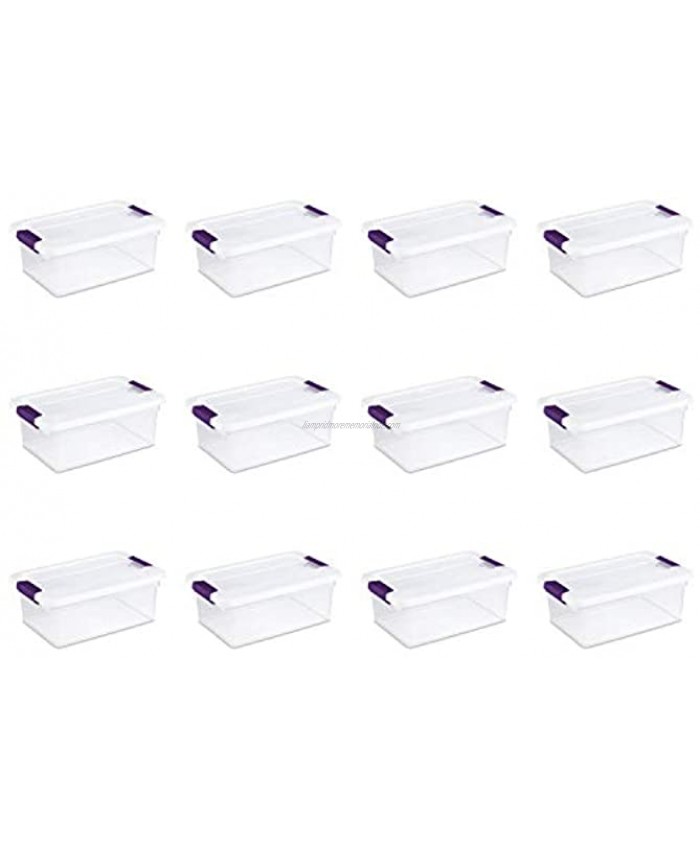 Sterilite 17531712 15 Quart 14 Liter ClearView Latch Box Clear with Sweet Plum Latches 12-Pack