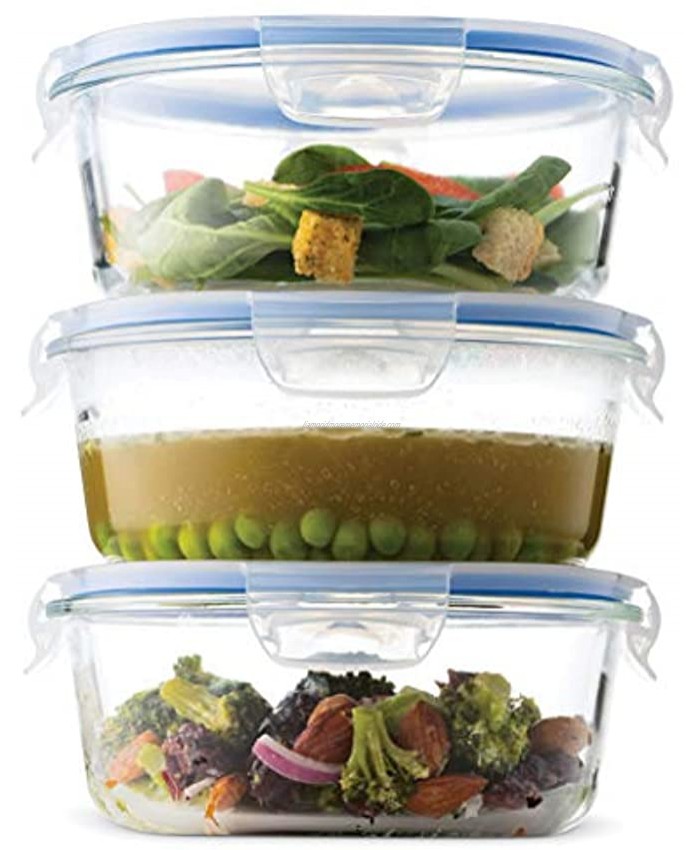 Superior Glass Round Meal-Prep Containers -3pk 32oz BPA-free Airtight Food-Storage Containers with 100% Leakproof Locking Lids Freezer-to-Oven Safe Great On-the-Go Portion Control Lunch Containers
