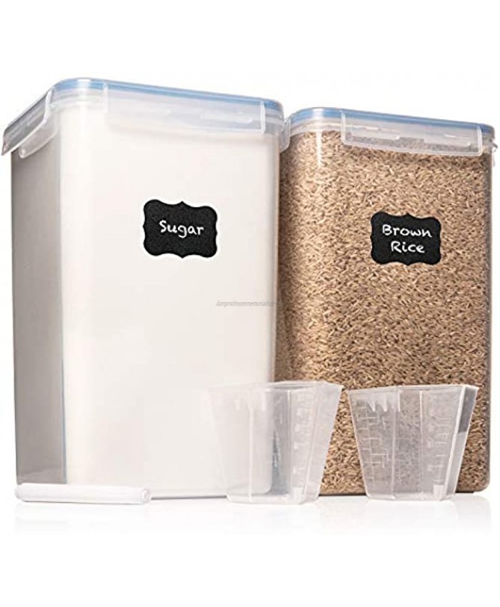 XXL 7 qt 6.5 L Food Storage Airtight Pantry Containers [Set of 2] WIDE & DEEP + FREE 2 Measuring Cup + deal for Sugar Flour Clear Plastic Leakproof BPA Free Clear