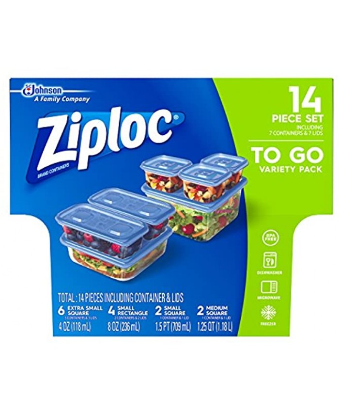 Ziploc Food Storage Meal Prep Containers with One Press Seal For Travel and Organization Dishwasher Safe 14 Piece Set Variety Pack