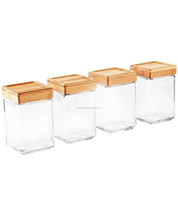 Anchor Hocking 1.5-Quart Stackable Jars with Bamboo Lids Set of 4 Clear Glass -
