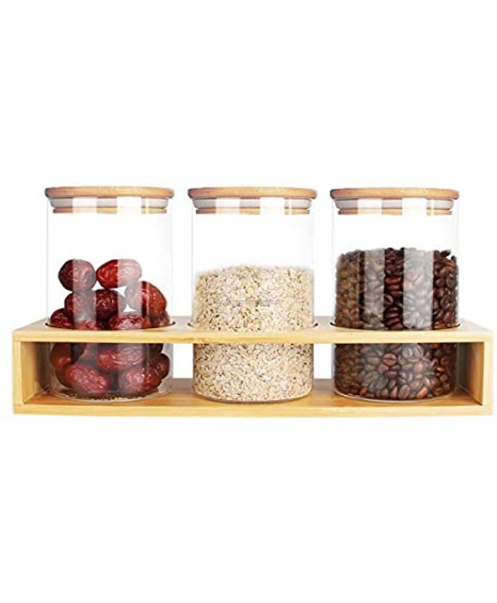 Glass Jars Air Tight Canister Kitchen Food Storage Container Natural Bamboo Lids Rectangle
