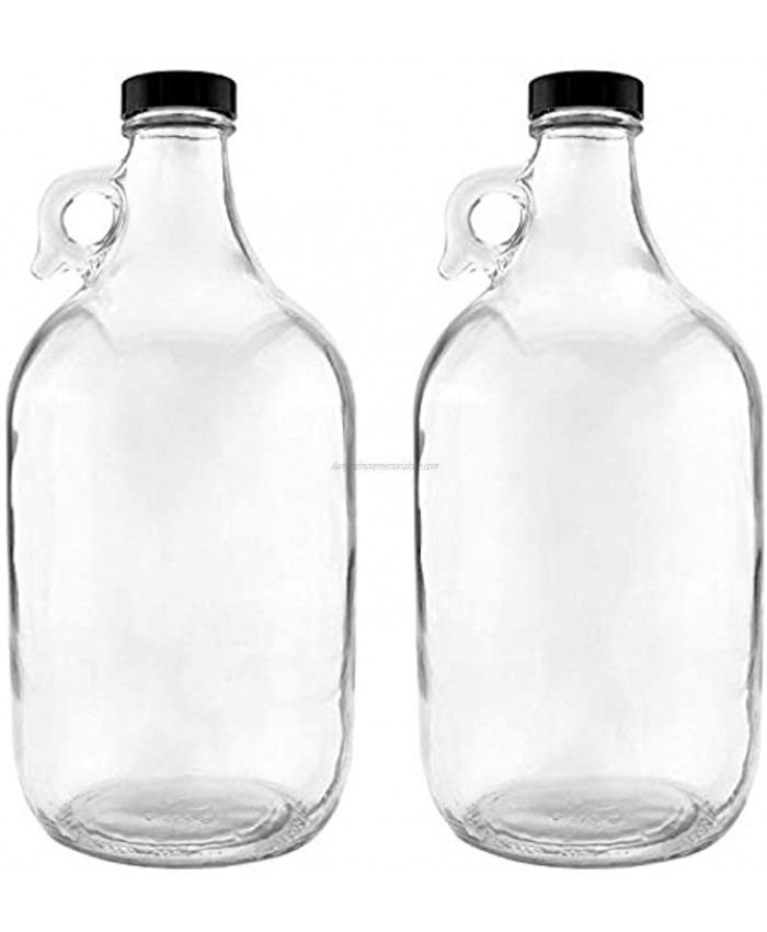 nicebottles Glass Handled Jugs Half-Gallon Clear Pack of 2