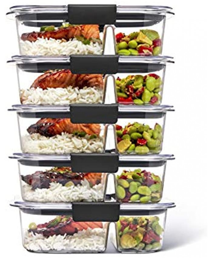 Rubbermaid Brilliance Meal Prep Containers 2-Compartment Food Storage Containers 2.85 Cup 5-Pack