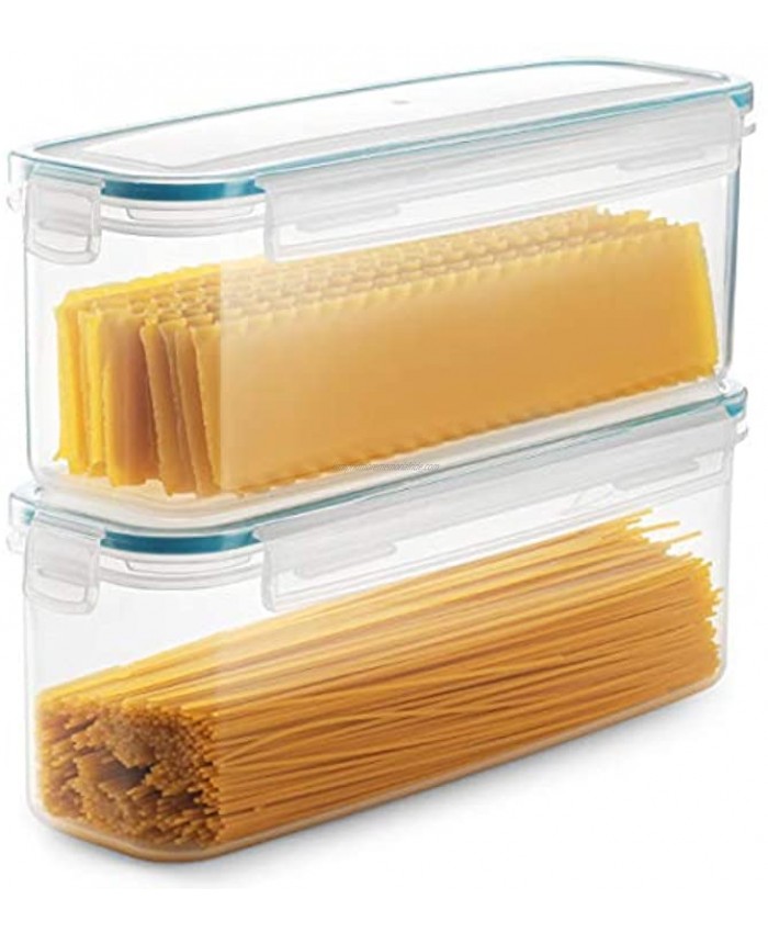 Komax Biokips Set of 2 Pasta Storage Containers | 77.8-oz Rectangular Pasta Containers | Airtight Spaghetti Container Storage With Locking Lids | BPA-Free Pasta Canister Set | Dishwasher Safe