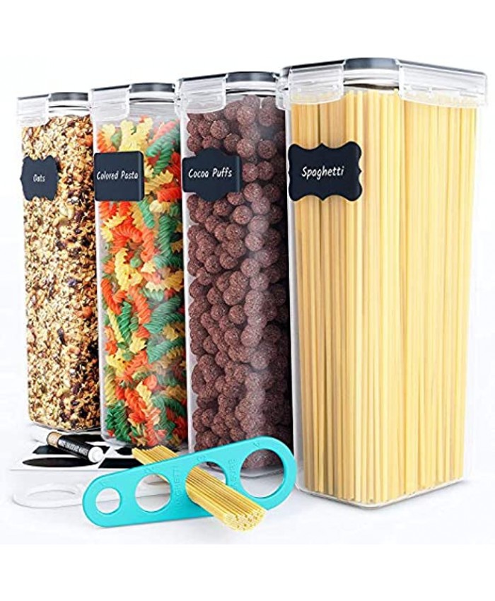 Pasta Storage Containers for pantry Ideal for Spaghetti Noodles Kitchen & Pantry Organization Airtight Tall Food storage containers with Durable Lids All Same Size 4pc Chef's Path