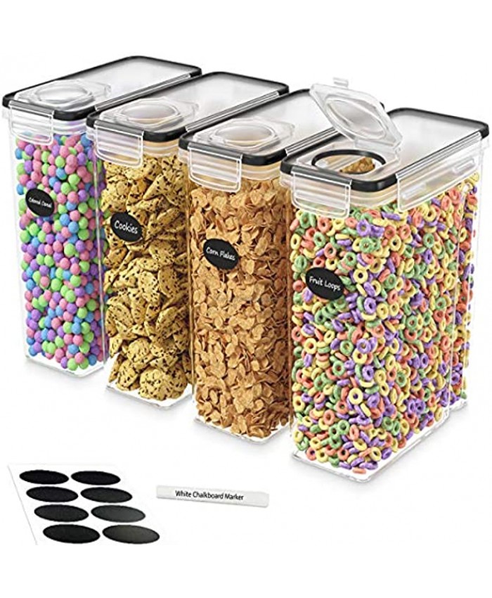 DWËLLZA KITCHEN Cereal Containers Storage Set Cereal Dispenser Airtight Food Storage Container BPA-Free 4 Pc135.2oz Pantry Organization and Storage 8 Labels 1 Marker Canister for Sugar & Flour