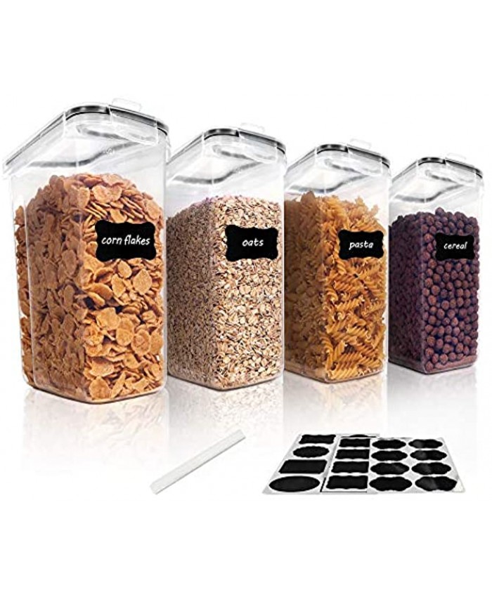 Vtopmart Cereal Storage Container Set BPA Free Plastic Airtight Food Storage Containers 135.2 fl oz for Cereal Snacks and Sugar 4 Piece Set Cereal Dispensers with 24 Chalkboard Labels Black