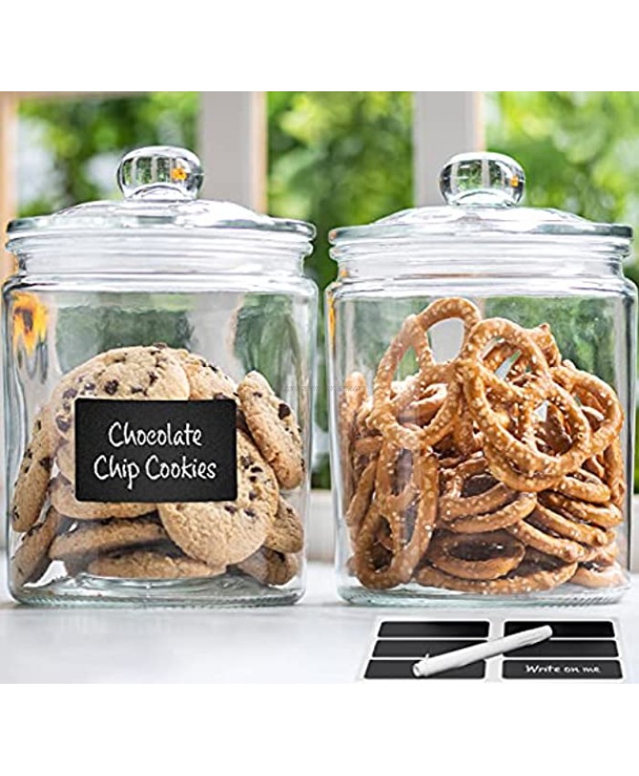 2pc Canister Set for Kitchen Counter + Labels & Marker Glass Cookie Jars with Airtight Lids Food Storage Containers with Lids Airtight for Pantry Flour Sugar Coffee Cookies etc.