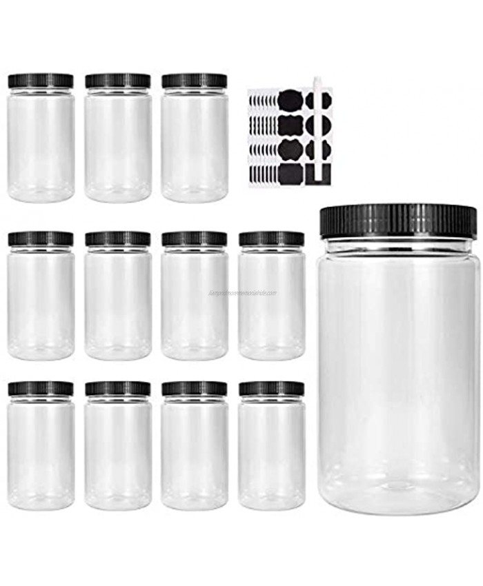34oz Plastic Jars with Lids,Accguan Round Containers Ideal for Kitchen & Household Storage of Goods .set of 12