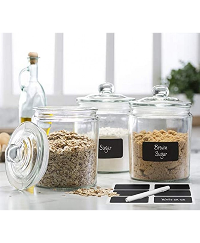 3pc Canister Sets for Kitchen Counter + Labels & Marker Glass Cookie Jars with Airtight Lids Food Storage Containers with Lids Airtight for Pantry Flour Sugar Coffee Cookies etc.