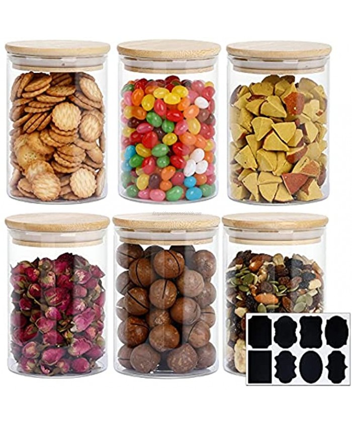 6 Pack Glass Jars with Airtight Bamboo Lids，18.6Oz Spice Glass Jars，Food Storage Containers for Home Kitchen,Tea,Sugar,Biscuits,Spices,Coffee,Flour,Herbs,Grains