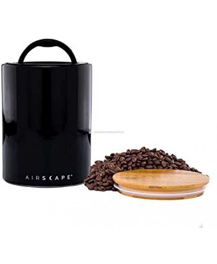 Airscape Ceramic Coffee and Food Storage Canister Patented Airtight Inner Lid with Two Way Valve Preserves Food Freshness Glazed Ceramic with Bamboo Top Medium 7-Inch Obsidian Black