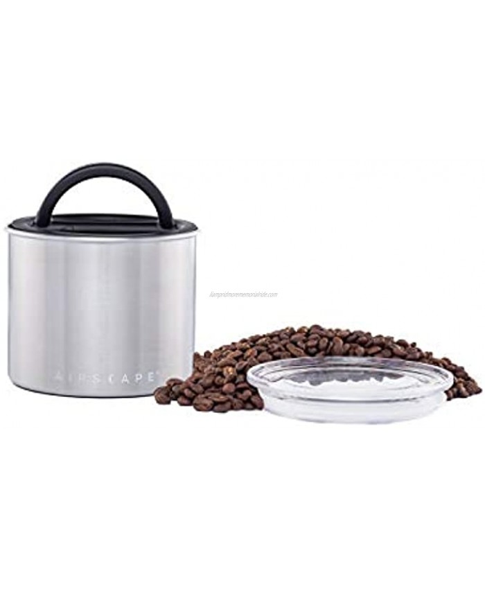 Airscape Coffee and Food Storage Canister Patented Airtight Lid Preserve Food Freshness with Two Way Valve Stainless Steel Food Container Small 4-Inch Can Brushed Steel