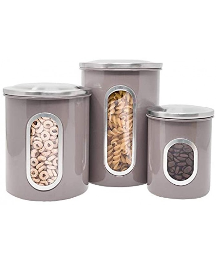 Canisters Set,Malmo Stainless Steel 3 Piece Food Container for Kitchen Counter Window with Fingerprint Resistance Lids