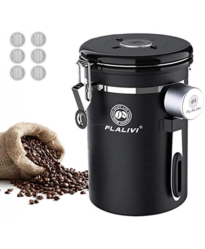 Coffee Canister,22oz Bigger Stainless Steel Kitchen Food Storage Airtight Coffee Container with Scoop for Beans Grounds Tea Flour Cereal Sugar with Date TrackerBlack