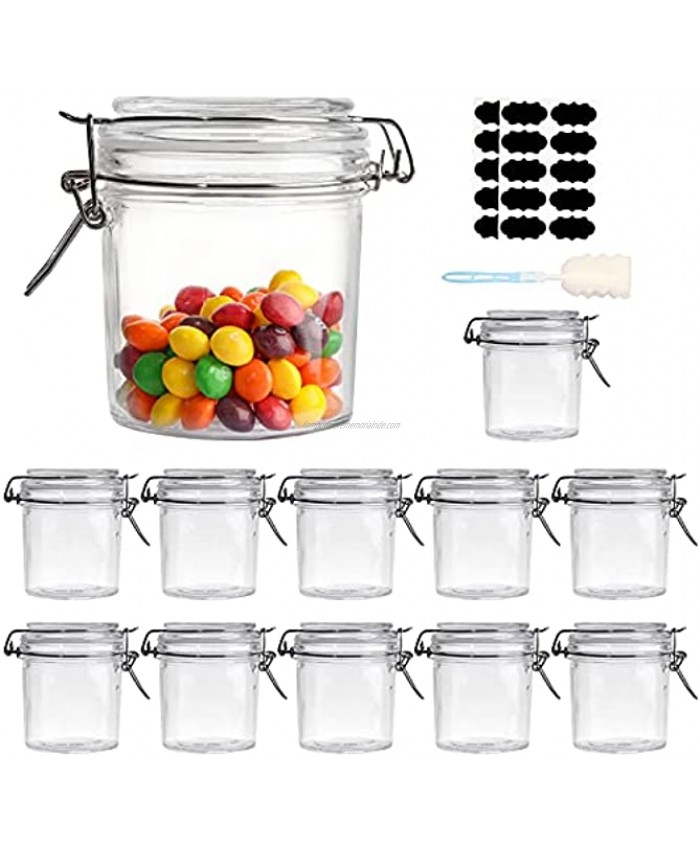 Comrzor 8 OZ Glass Storage Mason Jars with Airtight Lids 12 Pack Wide Mouth Kitchen Canisters Containers with Hinged Lids for Canning Food Storage Brush & Labels Included