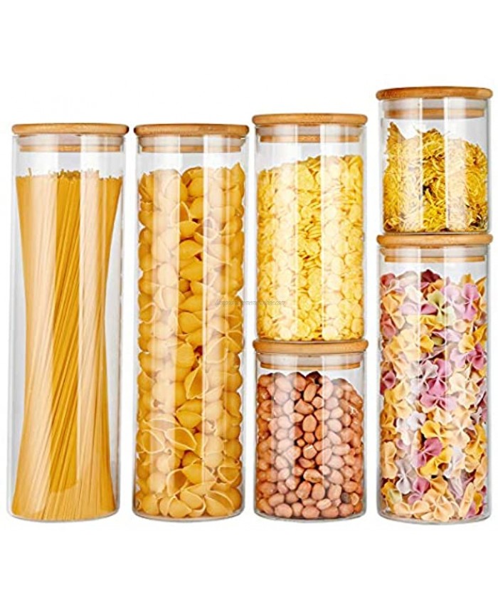 copdrel Glass Food Storage Jars Containers Glass Storage Jar with Airtight Bamboo Lids Kitchen Glass Canisters For Coffee Flour Sugar Candy Cookie Spice and More Set of 6