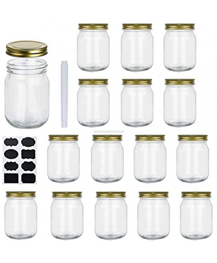 Encheng 16 oz Glass Jars With Lids,Wide Mouth Ball Mason Jars For Storage,Canning Jars For Pickles,Herb,Jelly,Jams,Honey,Dishware Safe,Set Of 15 …
