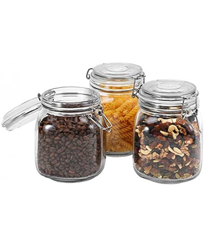 Focus Line 3 Pack Glass Kitchen Canisters Food Storage Jars with Lids Airtight Glass Canisters Ideal for Flour Cereal Coffee Sugar Pasta