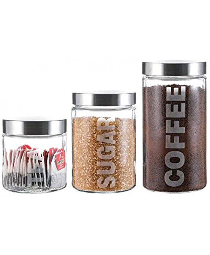 Glass Canister Set with Stainless Steel Lids 57 44 29 Ounce for Coffee Sugar and Tea 3-Piece Assorted