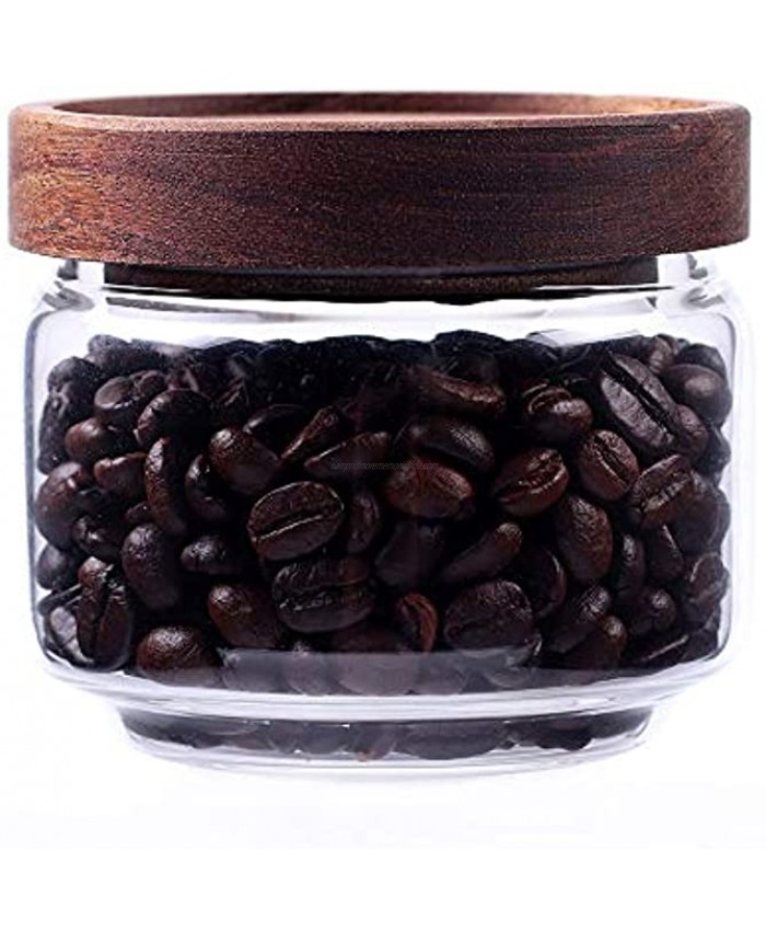 Glass Coffee Containers 8.5 FL OZ 250 ml Kitchen Serving Food Storage Canister with Sealed Wooden Lid BPA-Free Clear Glass Jar for Tea Leaves Powder Spice3.06 inch