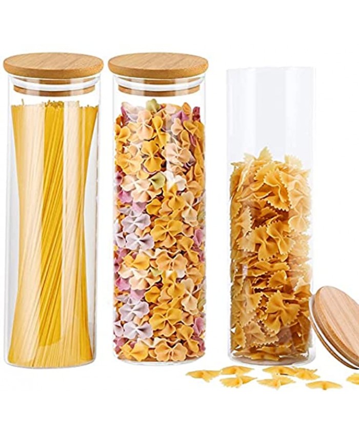 Glass Food Storage Jars Containers with Airtight Bamboo Lids,3PACK Glass Kitchen Canisters for Flour Sugar Coffee Cookie Jar Candy Spaghetti ,Rice Herbs Grains- 47.5oz1350ml