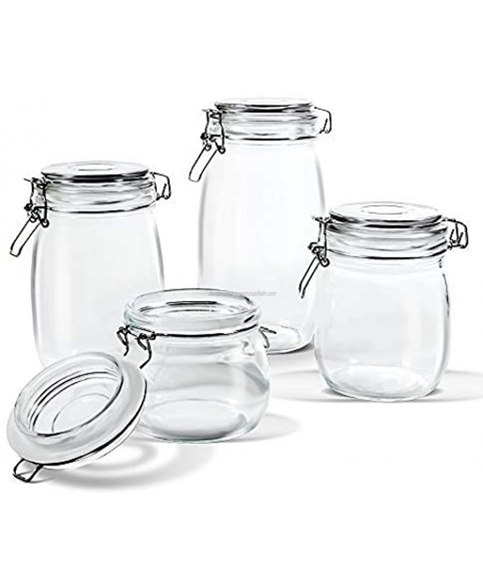 Glass Storage Jars with Airtight Hinged Lid Leak Proof Gasket Clear Canister for Oats Canning Cereal Pasta Sugar Coffee Nuts Spices Set of 4 Food Preserve Container Jars15 PCS Food Storage Bags Included