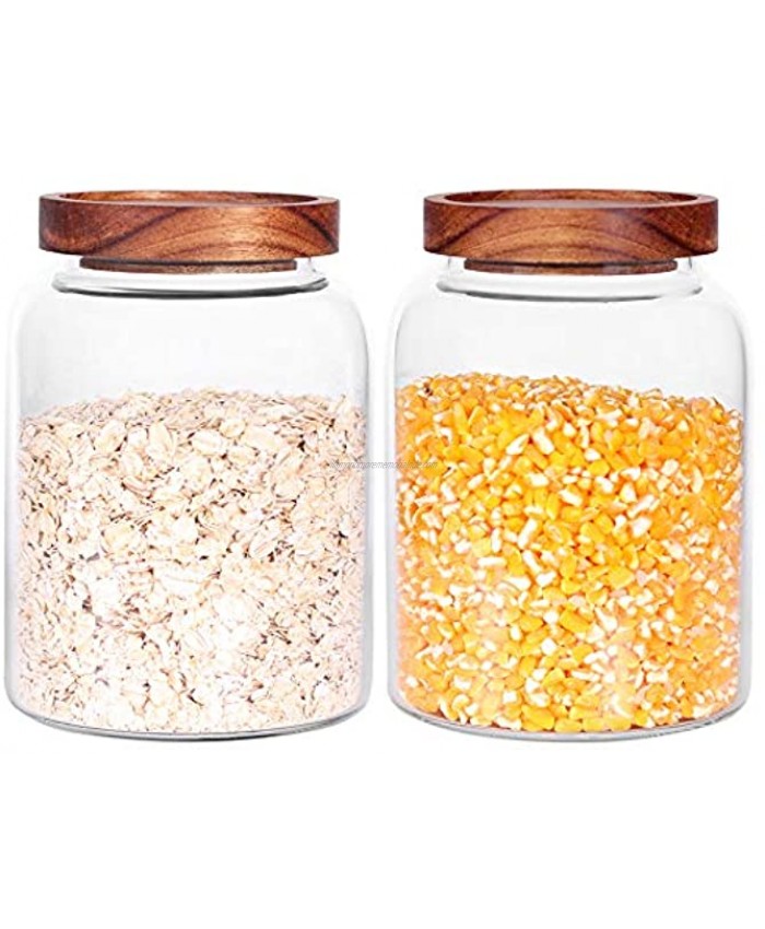 Glass Storage Jars with Airtight Lids Set of 2 42 FL OZ 1250mlcoffee container with Wooden Lid Glass Pantry Canister for Beans Rice Sugar and etc 6.3 inch high