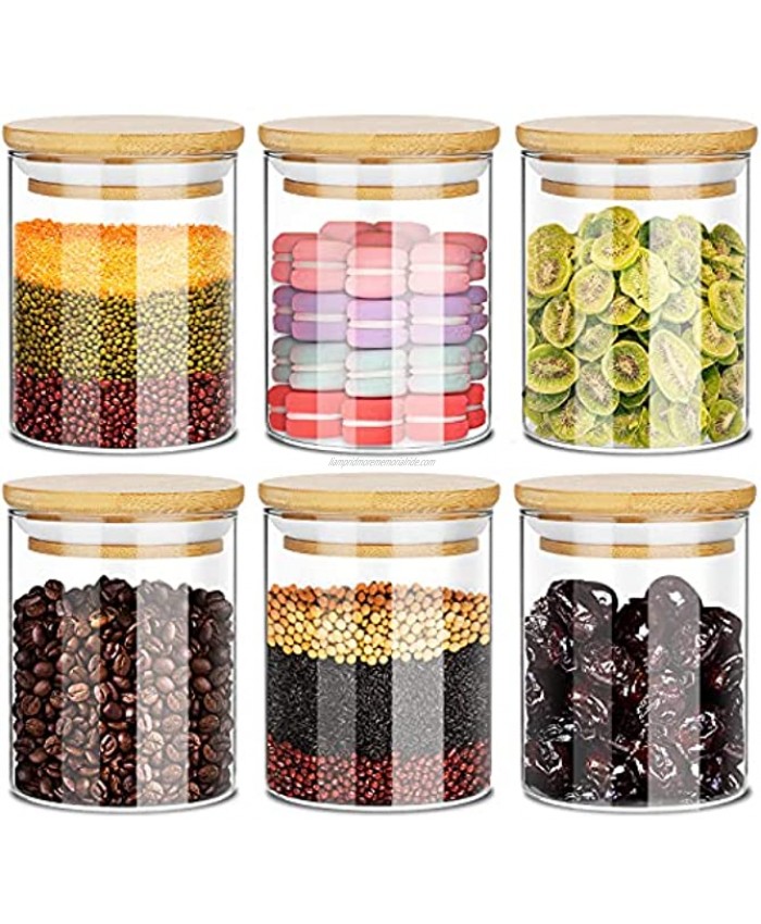 Gogenic 16oz Glass Jars for Food Storage Airtight Food Containers with Bamboo Wooden Lids Kitchen Canisters For Sugar,Candy Cookie Rice and Spice JarSet of 6