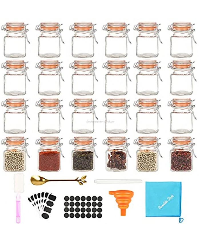 Homelike Style 3.4 oz Small Glass Spice Jars Empty Mini Square Glass Spice Bottles with Airtight Flip Top Lids Chalkboard Labels and Collapsible Funnel for Home and Kitchen-24 Pack