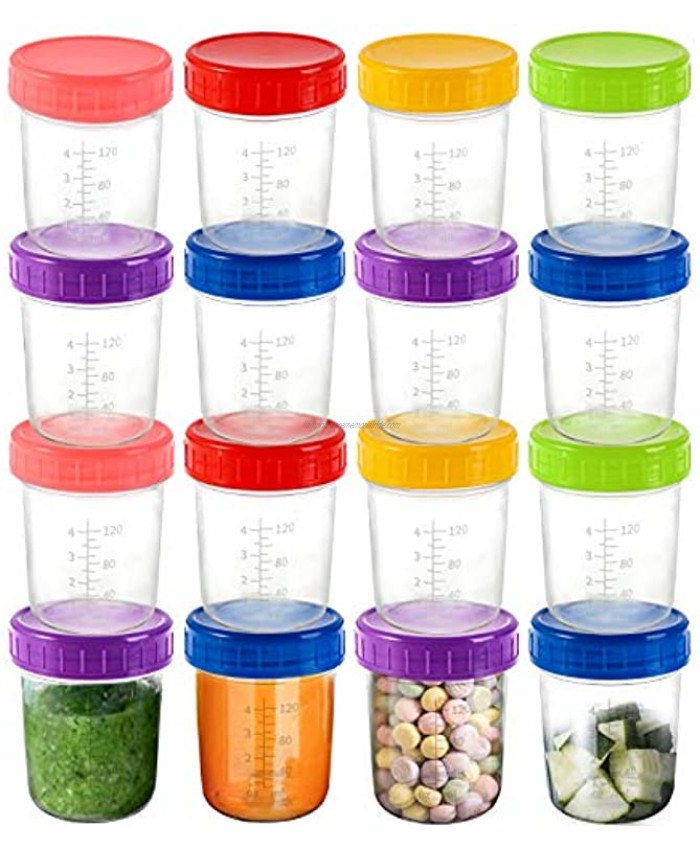 Jucoan 16 Pack Glass Baby Food Storage Jar 6 Ounce Small Glass Jars BPA Free Reusable Containers with Colorful Lids & Marker Leakproof Microwave & Dishwasher Safe