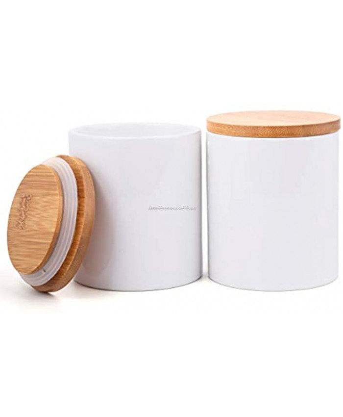 Lawei 2 Pack Ceramic Food Storage Jar with Airtight Seal Bamboo Lid 10 oz Ceramic Canister Storage jar Sugar Bowl Salt Container Coffee Tea Jar