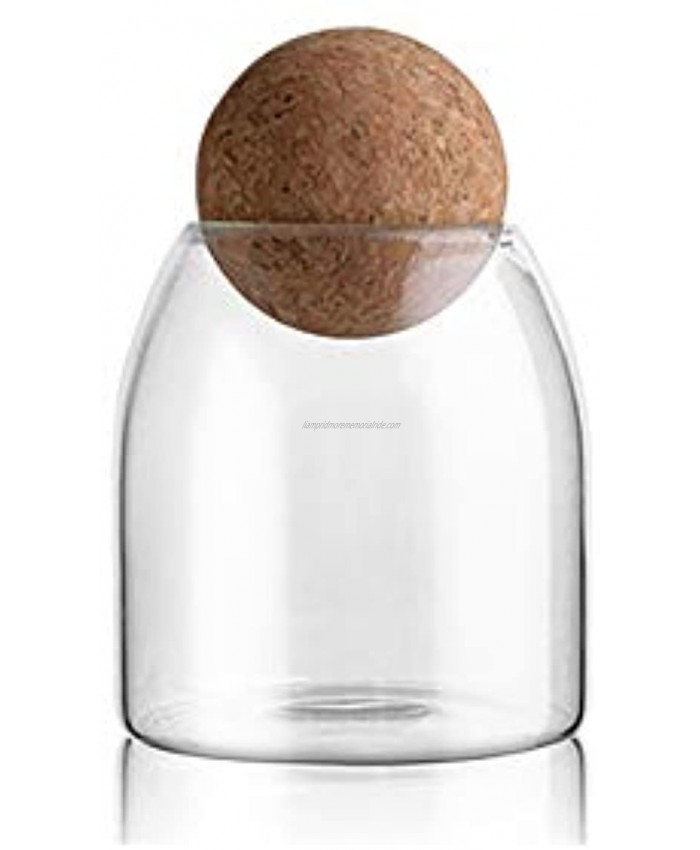 MOLADRI 500ML 16Oz Clear Glass Storage Cute Canister Holder Ball Wood Cork Top Modern Decorative Cylinder Container Jar with Round Lid for Coffee Spice Candy Salt Cookie Cool Terrarium Bottle