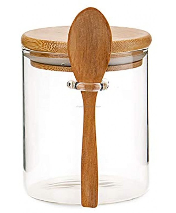 MOLFUJ 15Oz 450ML 1Lb Clear Glass Containers for Pantry with Wooden Spoon Small Air Tight Food Storage Canister with Bamboo Airtight Lid Hermetic Covered Kitchen Orgainzation Storage Jars with Scoop